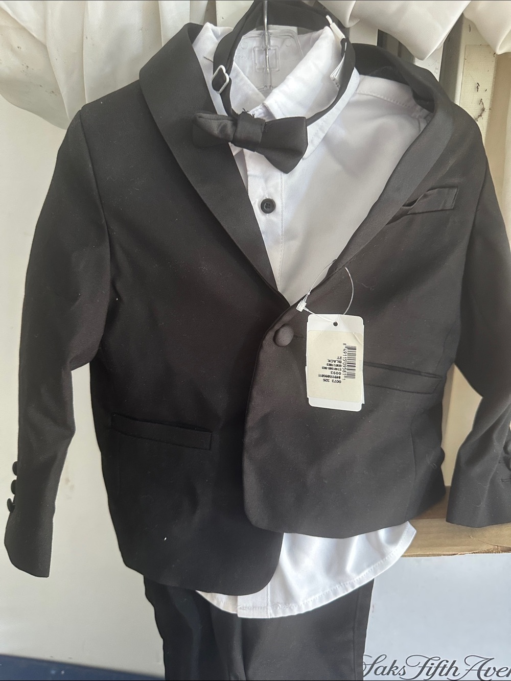 Saks Fifth Avenue Black and White Boys Tuxedo Set with Bow Tie